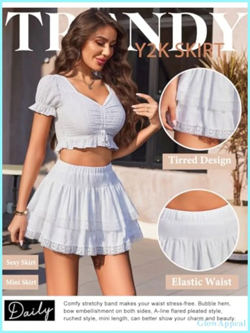 Women's High Waisted Tiered Ruffle Mini Skirt A-Line Flared Lace Hem Cosplay